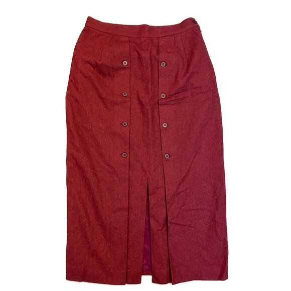 Front Dresses & Skirts - Vintage 60s Women’s Union‎ Made Red Wool Button Front Midi Pencil Skirt- Size 12
